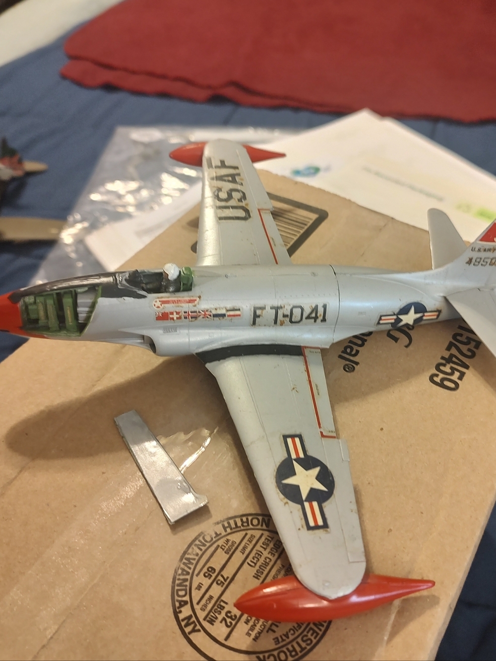 Plastic Model Airplane Assembled US F-80 Shooting Star Jet Fighter AS IS